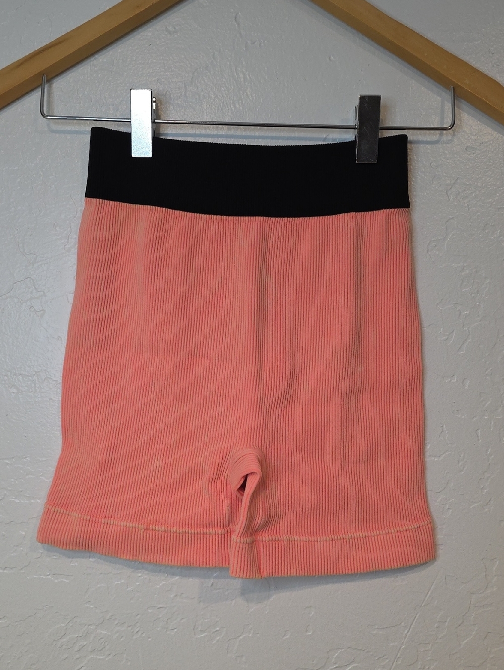 Zenana Outfitters Coral Ribbed Bike Shorts with Black Waistband
